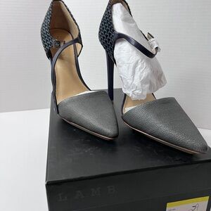 L.A.M.B. Black and Gray Pointed Heels
